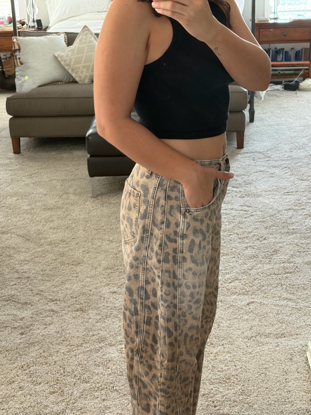 Free People Leopard Print High-Waist Women’s Jeans - Picture 4 of 5